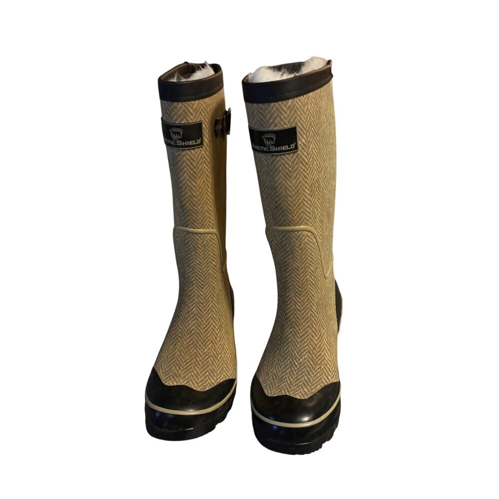 Arctic Shield Beige Herringbone Rubber Insulated Rain Boots Womens Size 6
